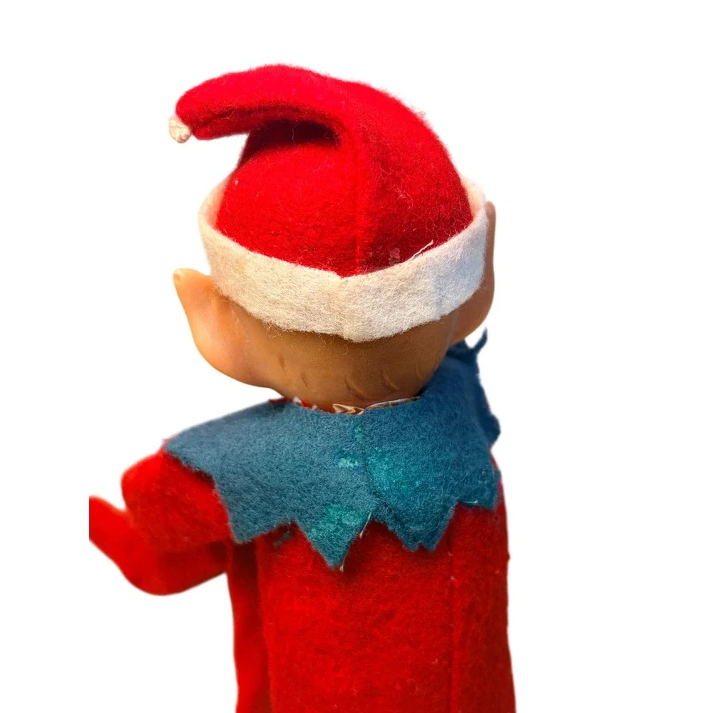 Vintage Christmas Elf Knee Hugger 1960s Red Felt Rubber Face Kitsch Decor